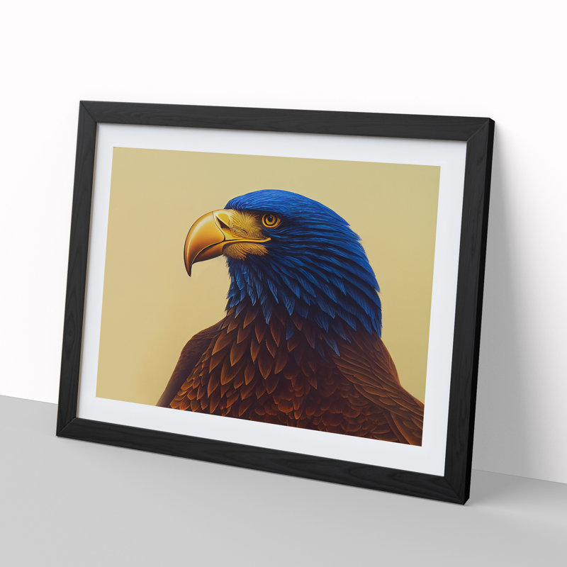 Exotic Eagle Bird - Single Picture Frame Painting, 46cm H x 64cm W x 2cm D, Black