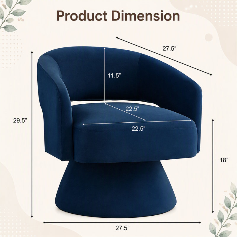 Fauteuil demi-tonneau pivotant moderne, chaises d'appoint rondes en velours pour une utilisation polyvalente dans divers espaces intérieurs