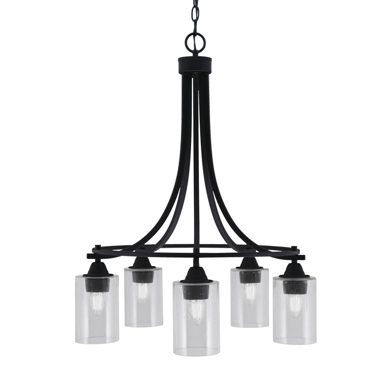 Paramount 5 Light Downlight Chandelier Shown In Matte Black Finish With 4" Clear Bubble Glass