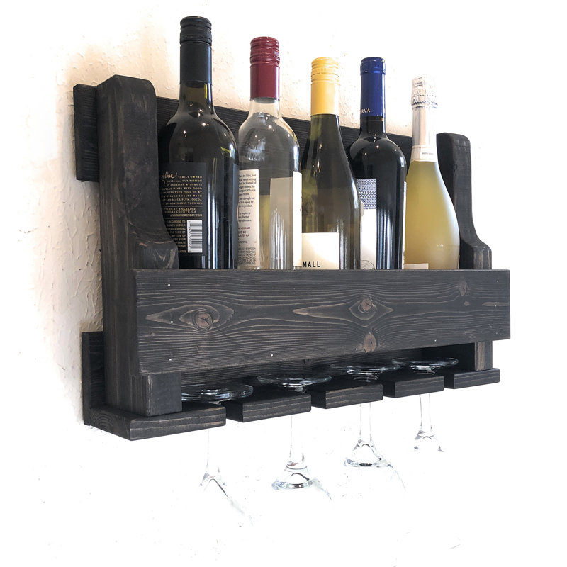 Bouteille à vin à fixation murale 5 bouteilles et support en verre Kaira, Marron foncé