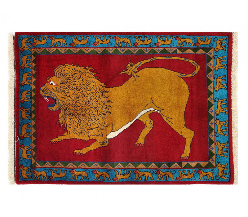 Tapis rouge en laine d'agneau unique 3 pi 4 po x 4 pi 11 po Arlinde