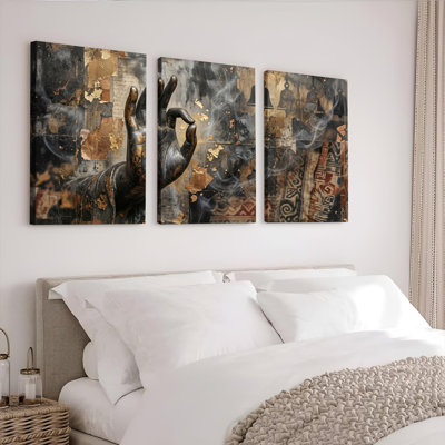 Ensemble de 3 tableaux sur toile « Mystic Hand Art » pour la décoration du salon, de la chambre et de la maison.