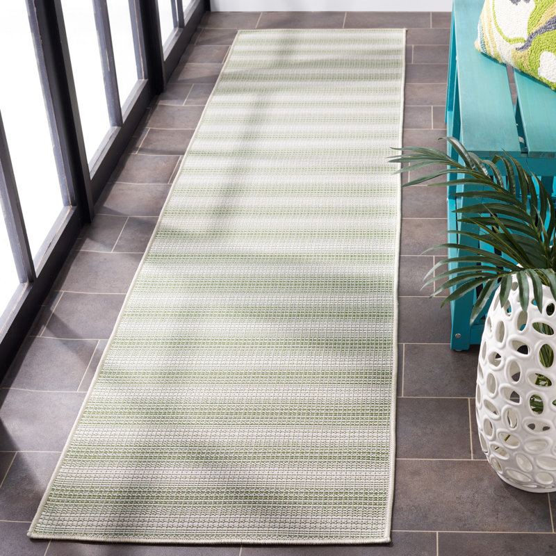 Trigg Area Indoor/Outdoor Area Rug In Olive/Ivory, Runner 2' x 9'