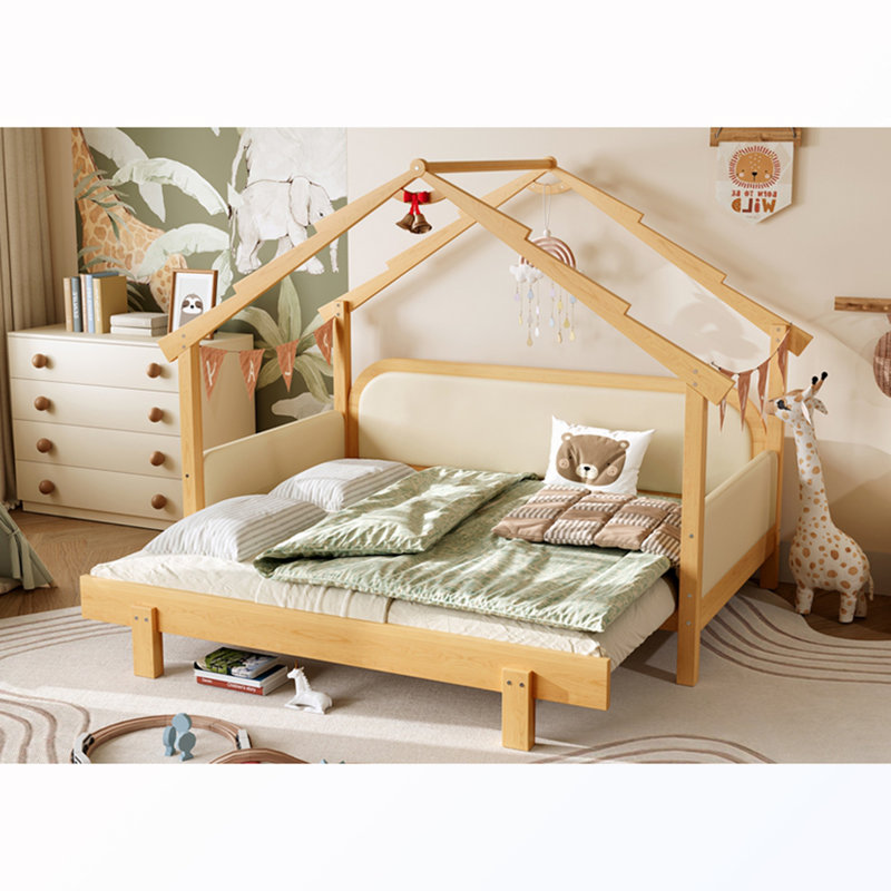 Lit simple en bois avec coussin, White