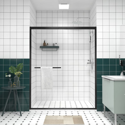 56-60"X74" Aluminum Frame Double Sliding Shower Door,Bypass Bathroom Sliding Door With Premium 1/4" (6Mm) Clear Tempered Glass, Black Hardware Sliding Glass Shower Enclosure
