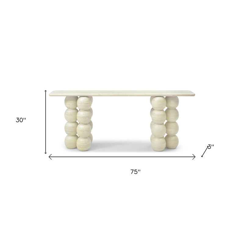 Console à double piétement en marbre véritable beige de 75 pouces