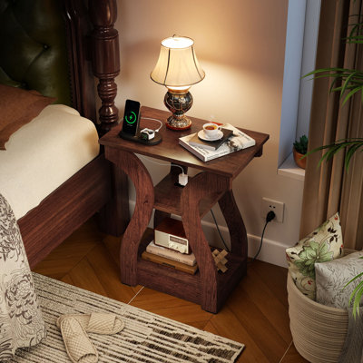 End Tables w/Charging Station Set of 2 3-Tier Side Tables w/USB Ports & Outlets
