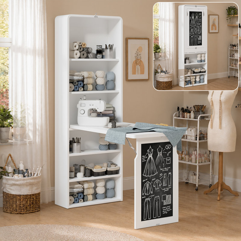 Foldable MDF Writing Desk with Built-In Electrical Outlet, White