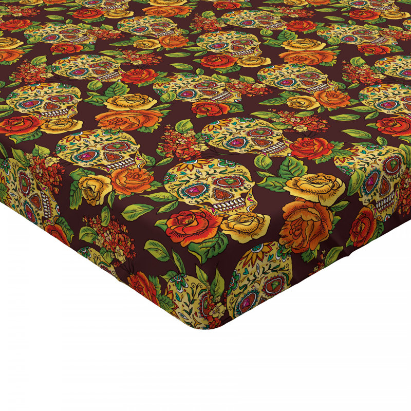 Sugar Skull Microfiber Floral Fitted Sheet, Full/Double Fitted Sheet