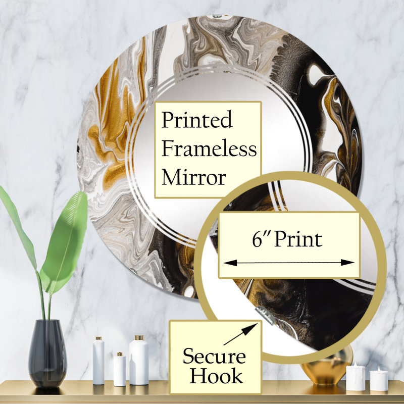 Miroir mural doré doré noir, moderne - doré et marbre noir II, 32 po x 32 po