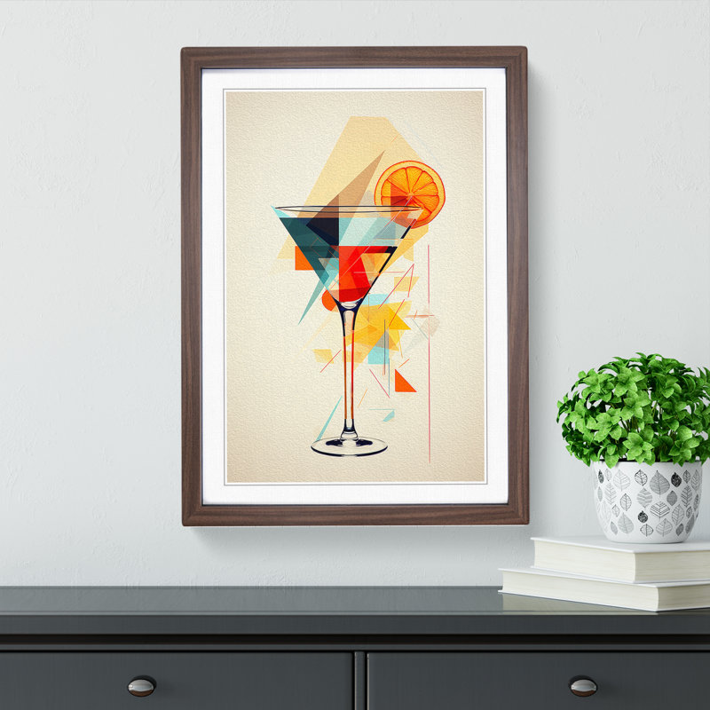 Cocktail Geometric - Single Picture Frame Print on Wood, Walnut, 46cm H x 34cm W x 2cm D