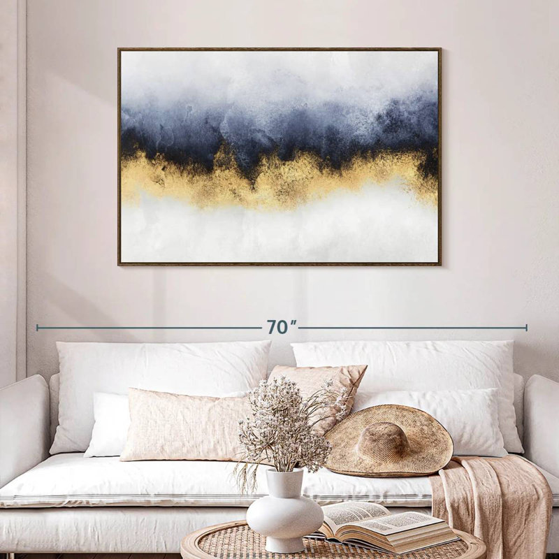 Ciel I, 46 po x 31 po, Cadre flottant noyer