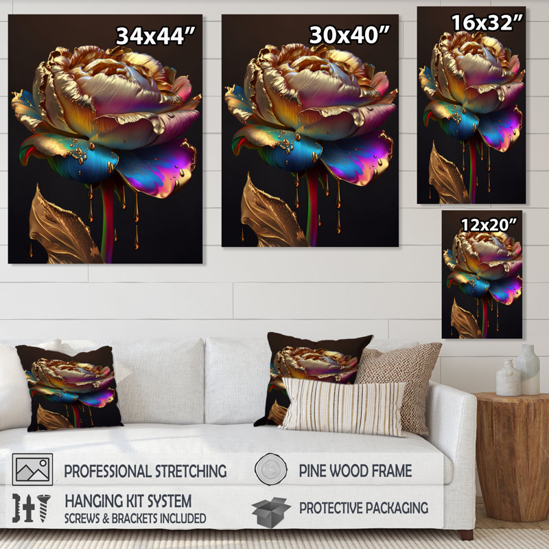 «Rainbow Peony», impression sur toile, H 20 po x l 12 po x P 1 po, Toile tendue