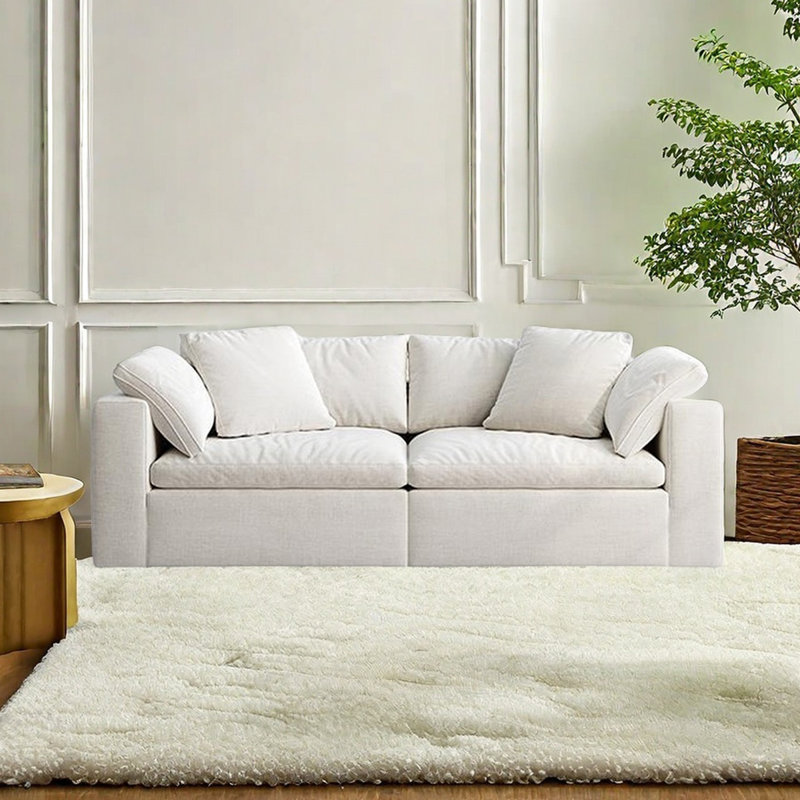 Canapé rétro minimaliste en coton et lin, H 33,46 po x l 86,61 po x P 39,37 po