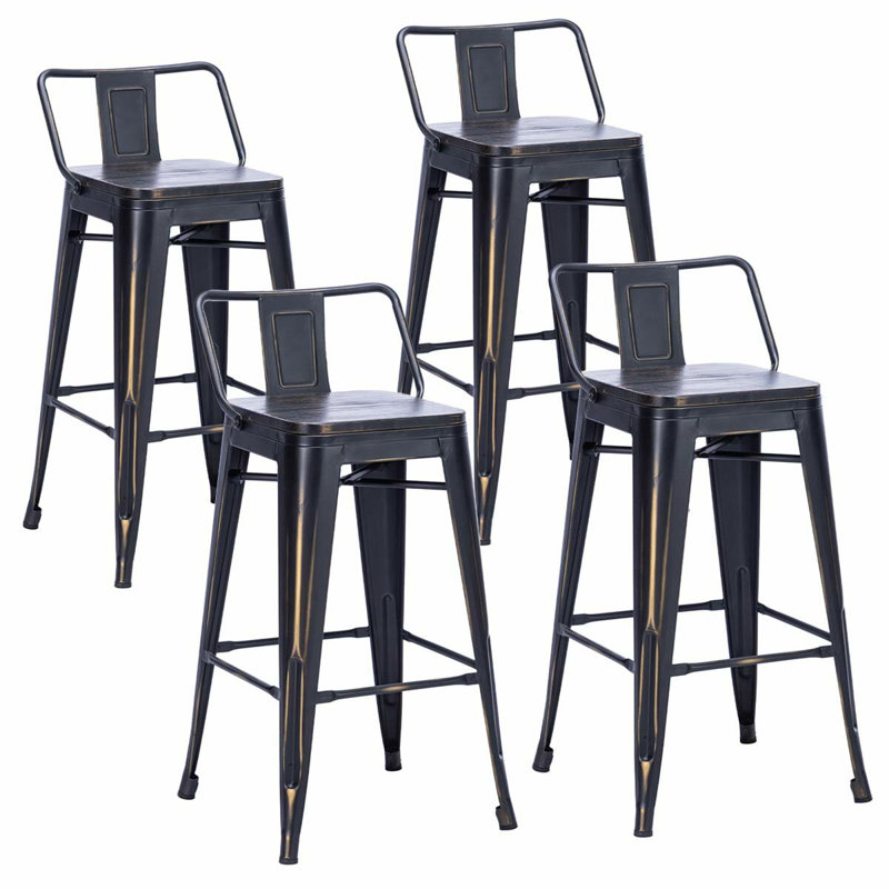 Tabouret de bar et de comptoir Maresca avec siège et dossier en bois, Or/noir, Or/noir