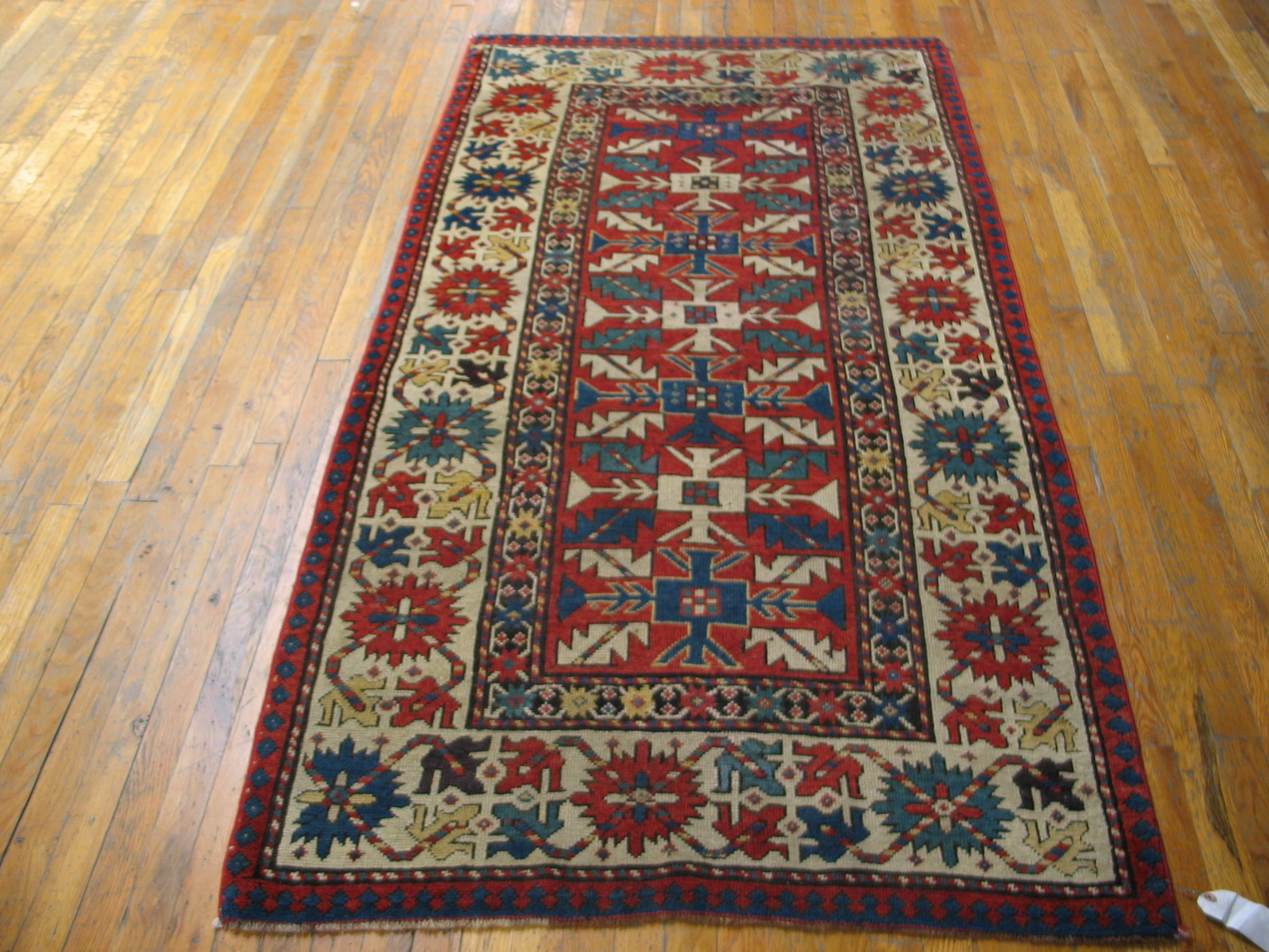 Rugs On Net Antique Caucasian Red Field Tribal Geometric Pattern ...