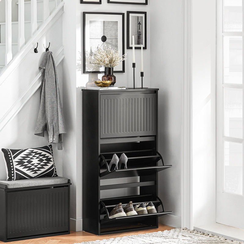 12 Pair Flip Down Shoe Storage, Black