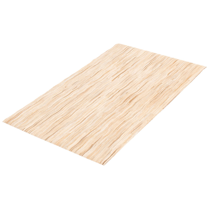 Tapis ivoire en cuir de vache fabriqué à la main Alazia, Rectangle 3 pi 8 po x 6 pi 1 po