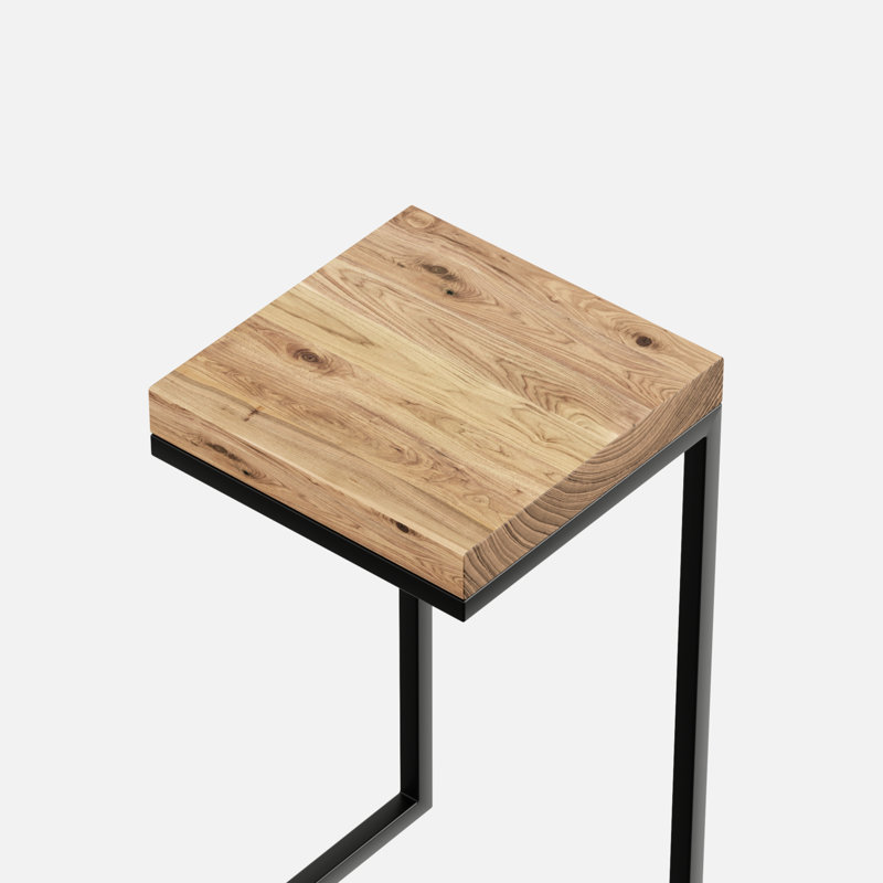 C Shape Rustic Side Table, Black, Aged Oak