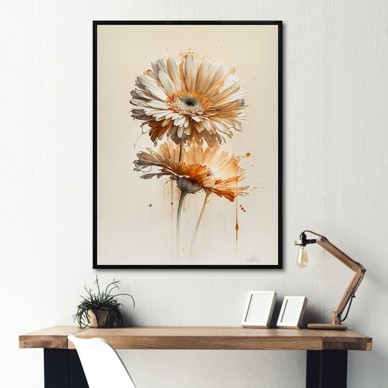" Orange Gerbera Flower III ", 40" H x 30" W x 1.5" D, Black Floater Framed Canvas