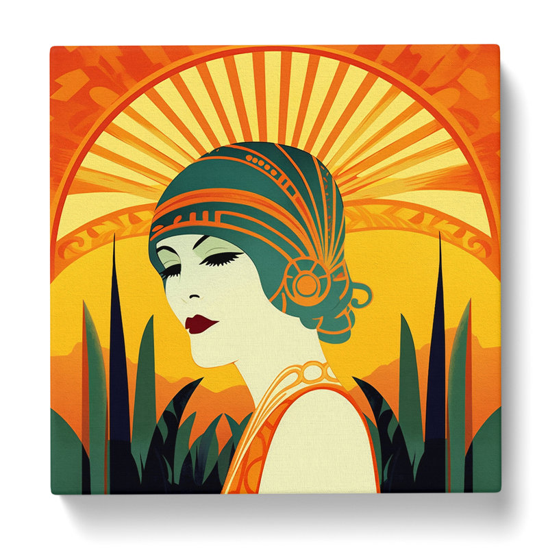Art Deco Sunset Vintage Art No.1 - Wrapped Canvas, 35cm H x 35cm W x 3cm D