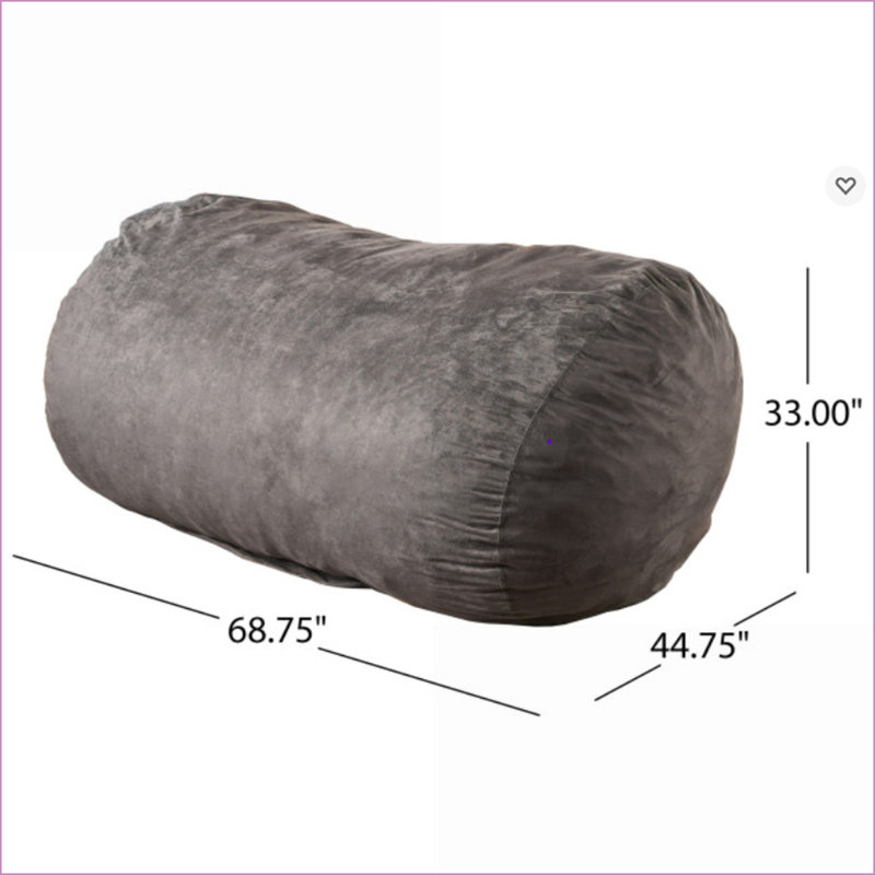 Fauteuil à billes cylindrique en suède de 6,5 pi pour adultes | Gris anthracite | Courbé, H 33 po x l 68,75 po x P 44,75 po