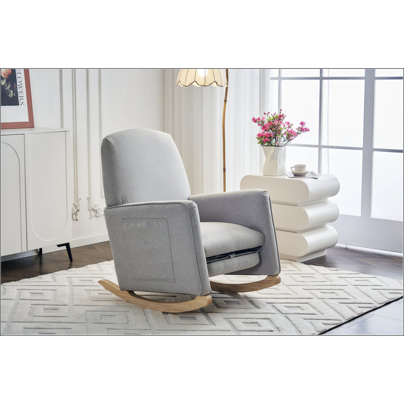 Chaise berçante en coton et lin avec repose-pieds réglable, Gris clair