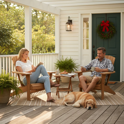 Ensemble de 3 chaises Adirondack en teck et table (2 chaises + 1 table d'appoint)