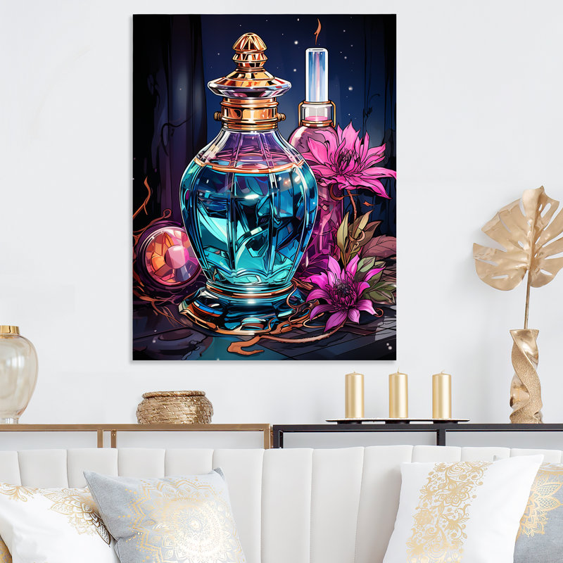 Orange orange, bouteille de parfum en cristal 2 - Parfums, art mural en métal, H 20 po x l 12 po x P 1 po