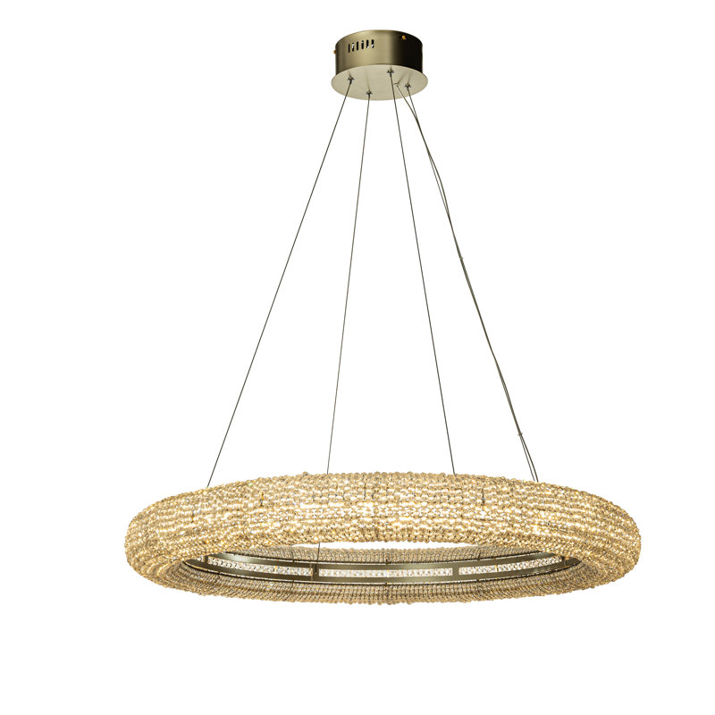 Calarojo 32 inch Unique/Statement Silver LED Wagon Wheel Chandelier With Crystal Beads Accents