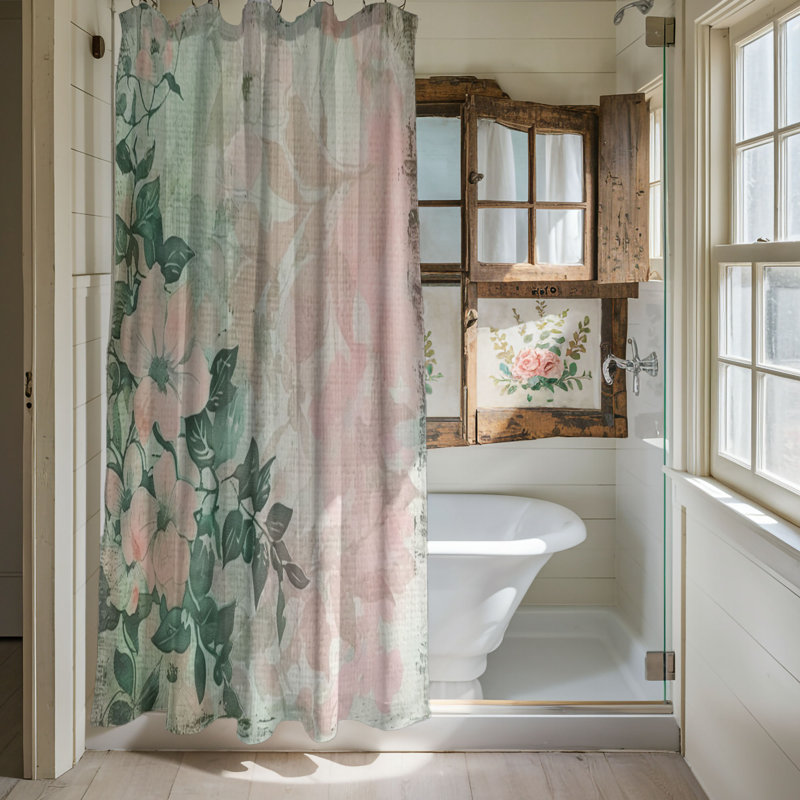 Rideau de douche standard 1 pièce Elegant Vintage Florals, H 74 po x l 71 po