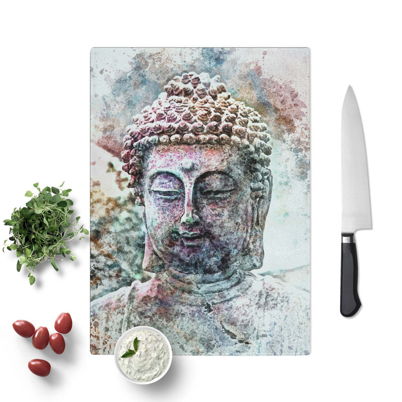 Tempered Glass Peaceful Buddha Chopping Board, 28.5 cm W x 39 cm L