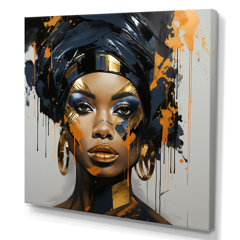 Art africain sur toile, tribus noires et dorées IV, Toile tendue, H 36 po x l 36 po x P 1,5 po