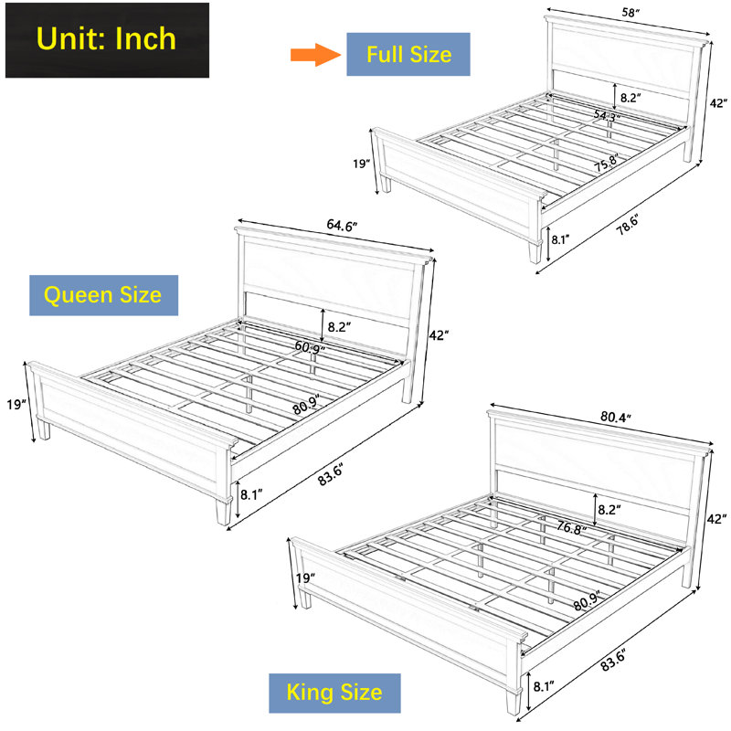 Bed Frame Platform with Headboard, Full, Charcoal Black