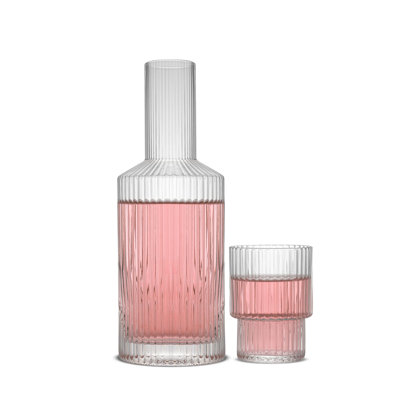 Joyjolt Elle Fluted Bedside Carafe Decanter Set With Glass - 26 Oz
