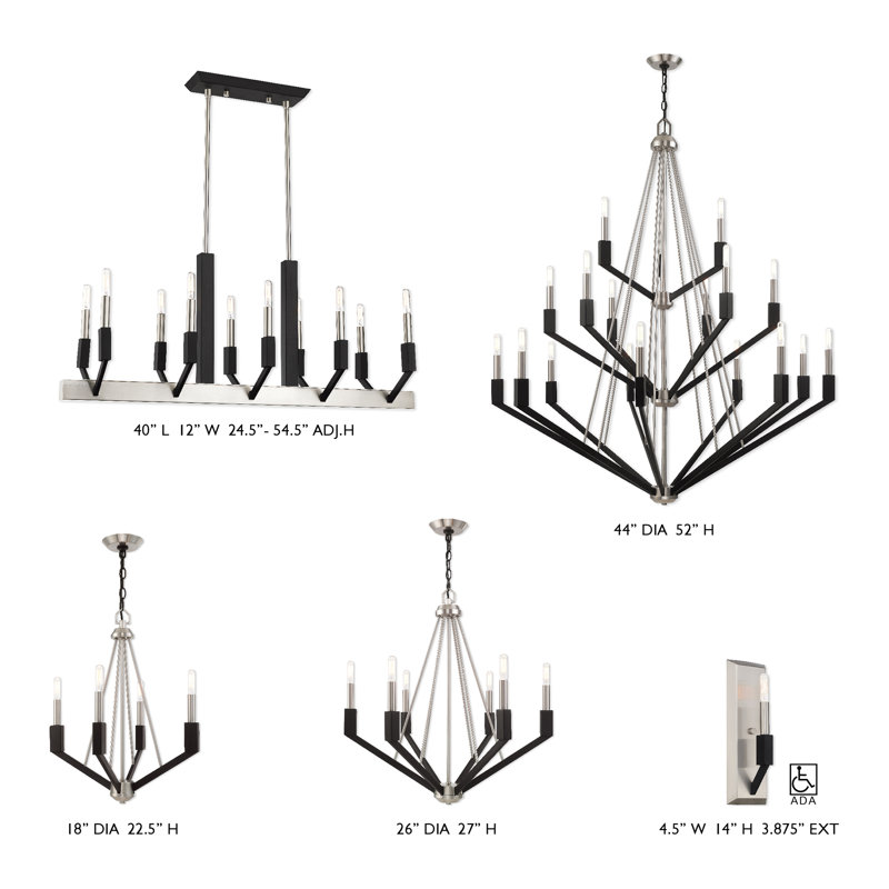 Lustre classique / traditionnel à 6 lumières Avangaline, Nickel brossé / noir