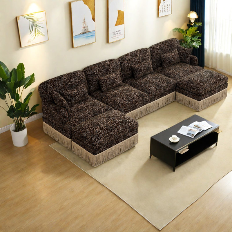 Canapé moderne en U en chenille léopard de style moderne de 131 pouces pour la maison