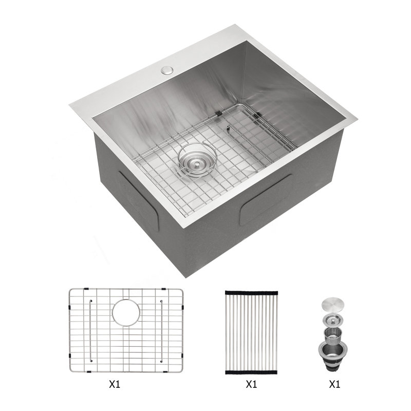 Laundry Sink Drop In - 25"X22" Laundry Utility Sink 16 Gauge Stainless Steel Drop In Topmount 12 Inch Deep Single Bowl Above Counter Utility Laundry Room Sink Basin