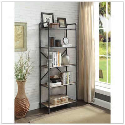 Bibliothèque en chêne antique et gris sablé avec design industriel et beaucoup de rangement pour les intérieurs modernes
