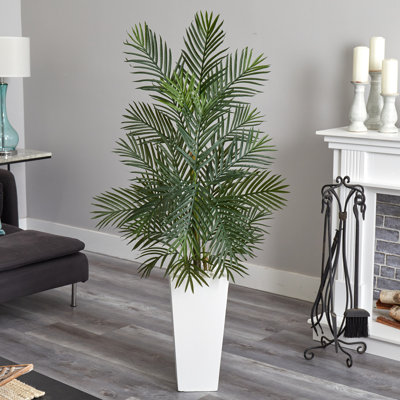 5 pi Palmier artificiel Areca en pot blanc, résistant aux rayons UV (intérieur / extérieur)