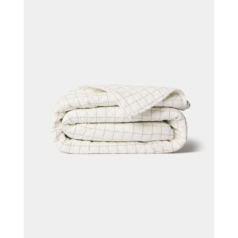 Schoolhouse Windowpane Plaid Cotton Quilt, Queen, Indigo