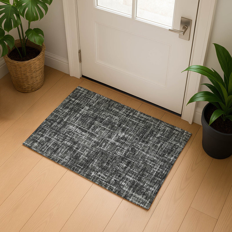 Premium Machine Washable Mayfield AMF2130 Striped Rug, 1'8" x 2'6", Charcoal