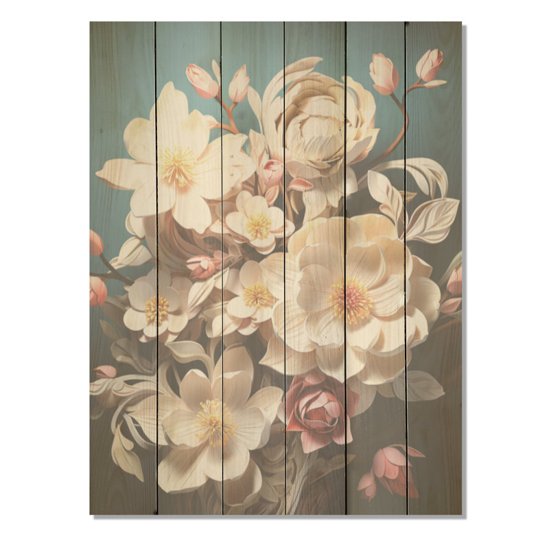 Somptueuses fleurs de magnolia - Art mural en bois de magnolia sur bois de pin naturel, H 40 po x l 30 po
