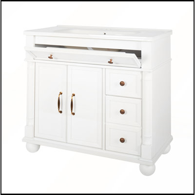 Meuble-lavabo de salle de bain de style Mid-Century avec base à colonne romaine, lavabo autoportant Farmhouse et rangement