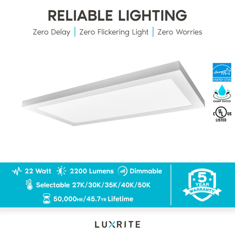 2' x 1' Selectable CCT Dimmable LED Panel Flush Mount Light, 4