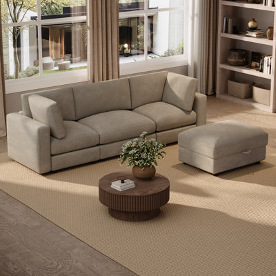 113'' Modular Sectional Sofa Couch With Storage Ottoman and Thick Cushions