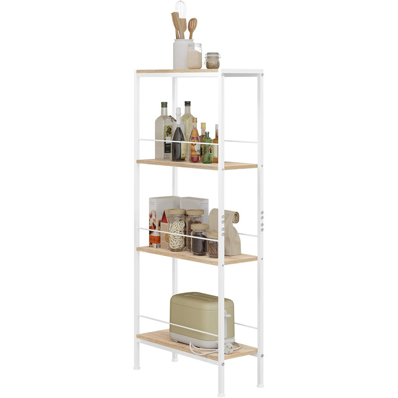 Shelf, Recess Shelf With 4 Levels, Kitchen Shelf, Spice Rack, Standing Shelf, Ladder Shelf, Narrow For Kitchen, Living Room, Wood Material Metal, White Light Oak, 50 X 78 X 20 Cm