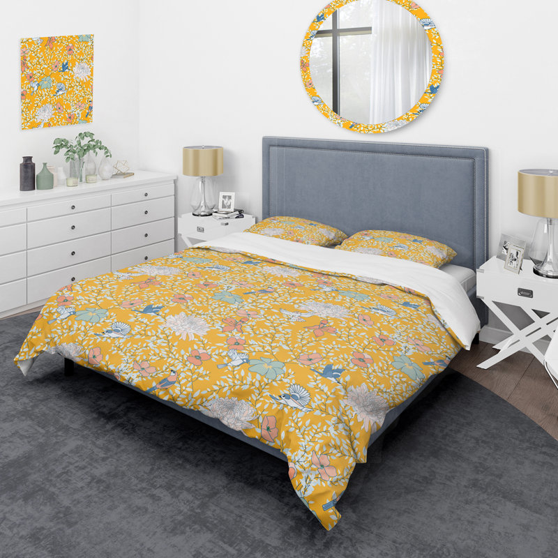 Ensemble de housse de couette en microfibre jaune / bleu 3 pièces, Housse de couette pour très grand lit et 2 très