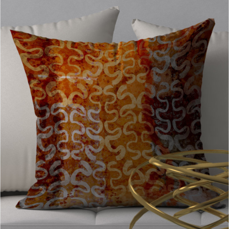 Housse de coussin carré et insert, 24 po x 24 po, Orange / gris / blanc abstrait 1
