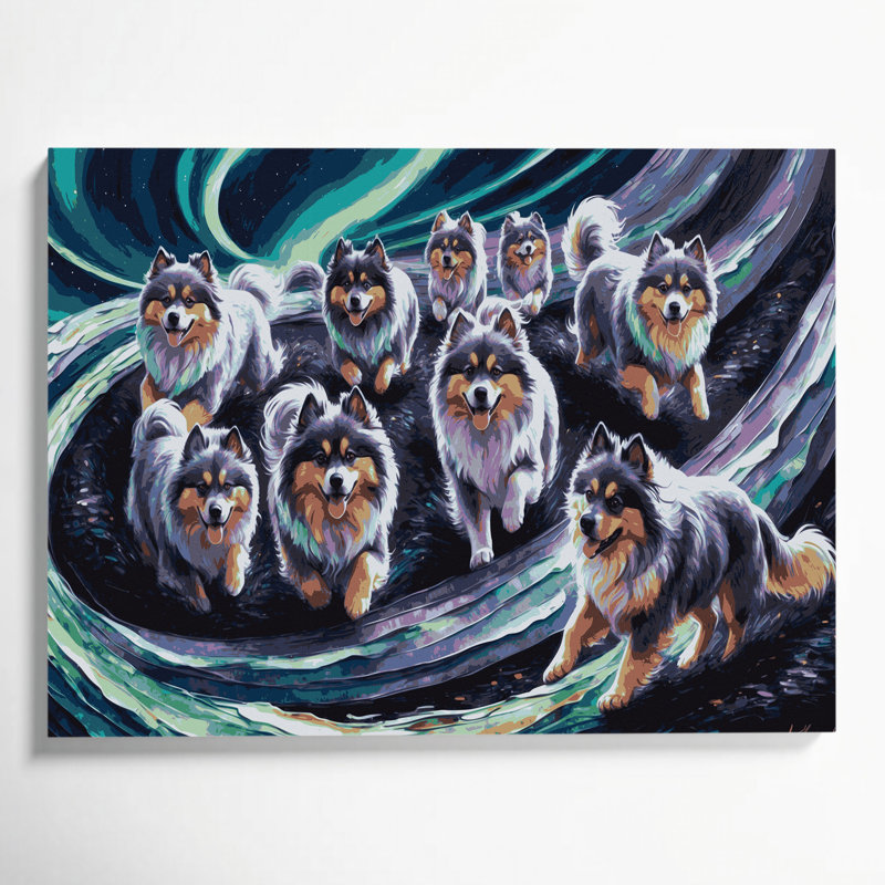 «Dogs Keeshond», art mural sur toile gris, H 12 po x l 18 po
